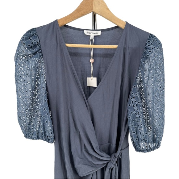 Heartloom Shirley Dress Jersey Knit Embroidered Puff Sleeve Blue size Small NWT - Picture 6 of 14